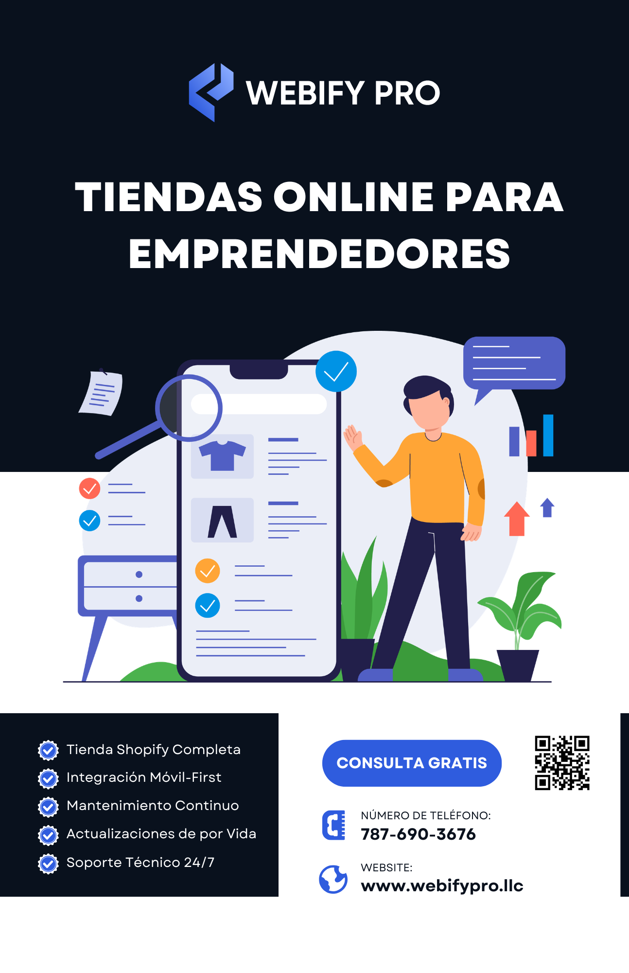 Flyer para Webify Pro — tiendas online para emprendedores